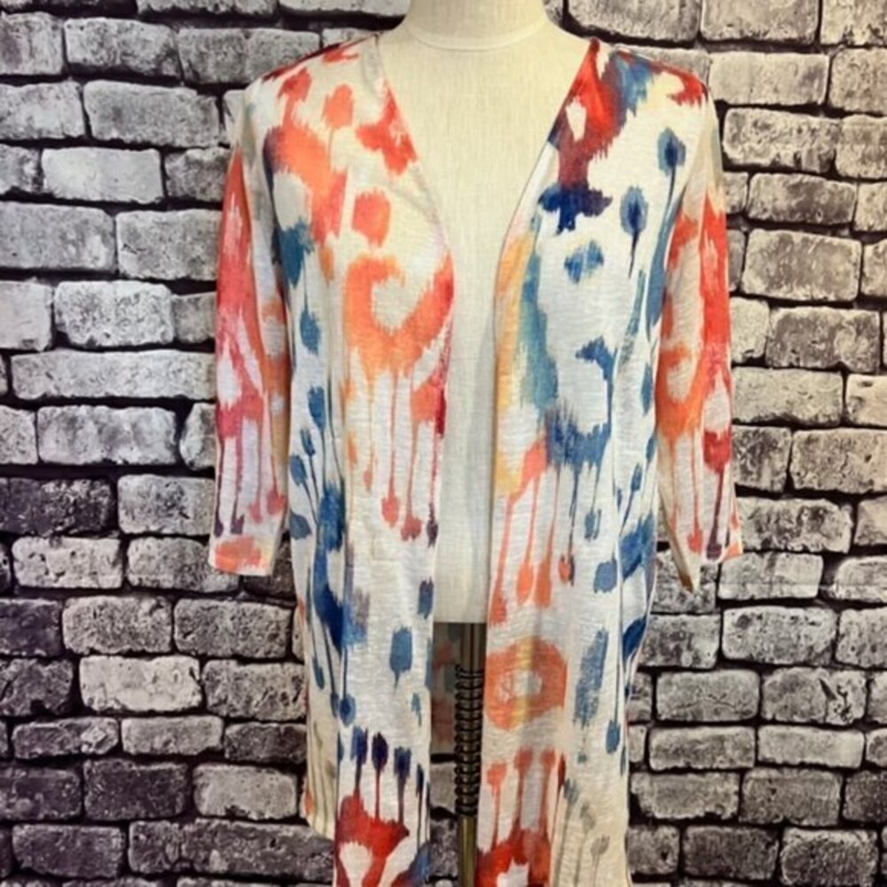 Chico's Multicolored 3/4 Sleeve Cardigan Sweater Size M